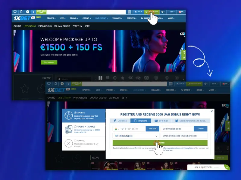 1xbet casino sign-up process
