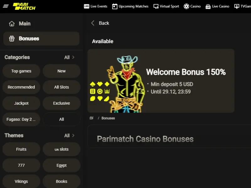 Parimatch Casino Bonuses